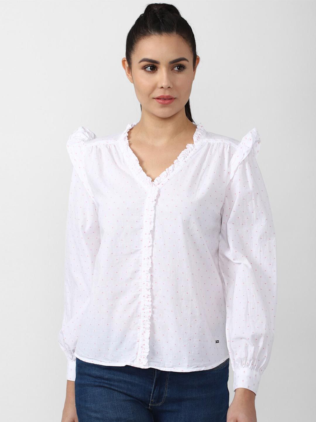 Van Heusen Woman White Printed Shirt Style Top Price in India