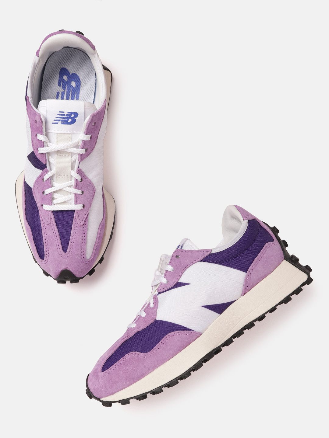 New Balance Women Purple & White Colourblocked Suede Driver Sneakers Excluding Trims Price in India