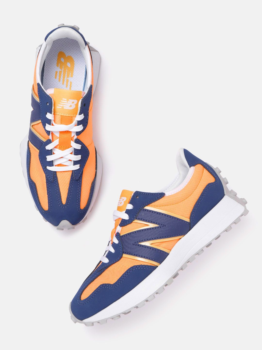 New Balance Women Orange & Navy Blue Colourblocked Suede Driver Sneakers Excluding Trims Price in India