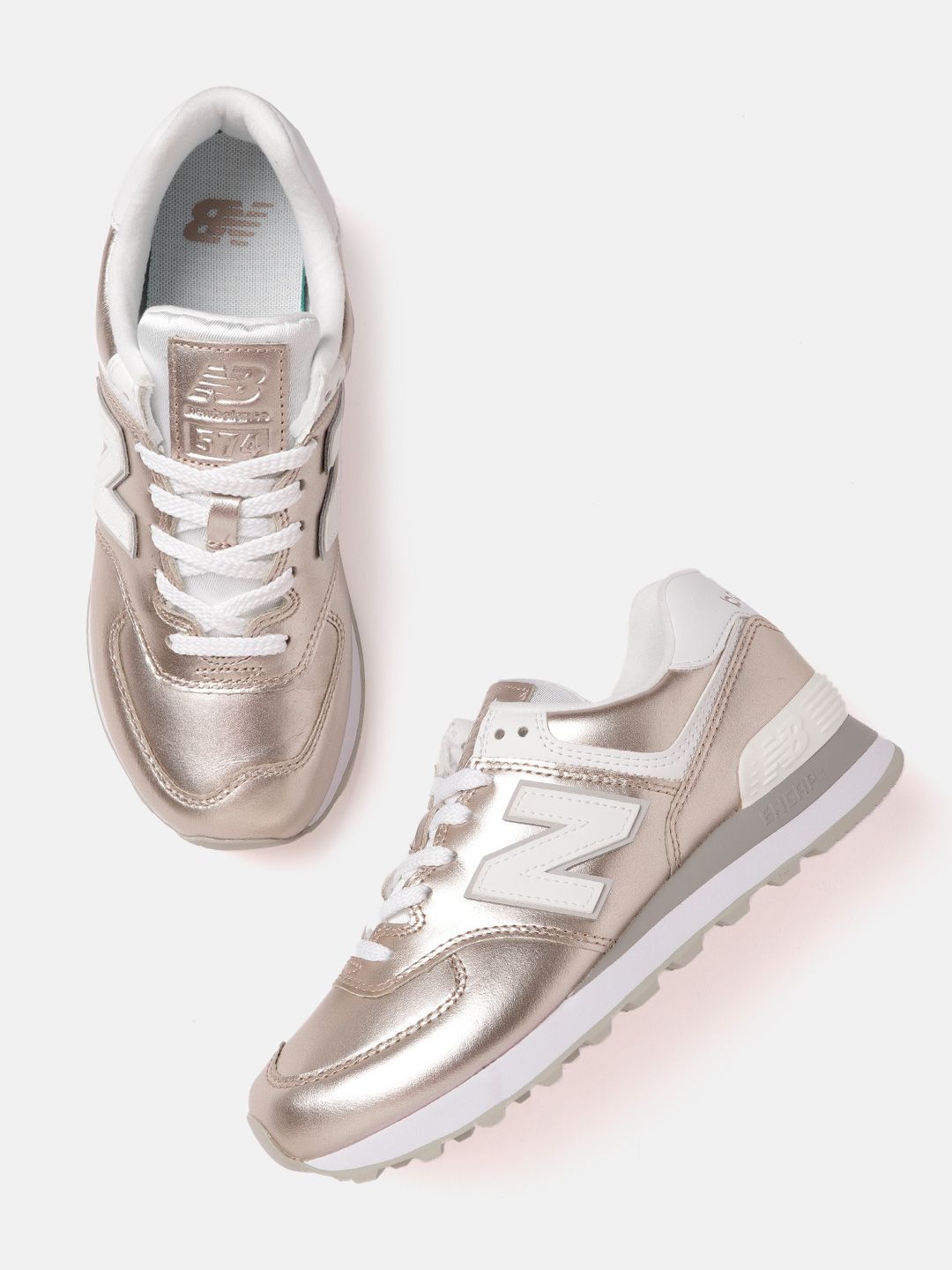 New Balance Women Gold-Toned & Beige Solid Sneakers Price in India