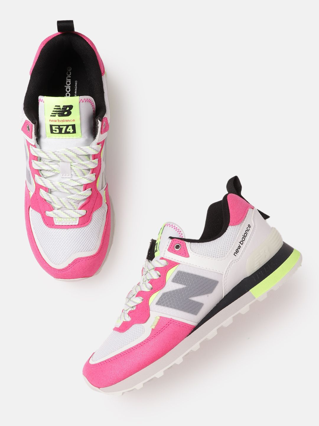 New Balance Women Pink & White Colourblocked 574Sneakers Price in India