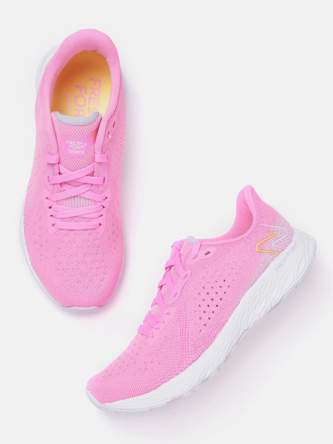 New Balance Women Pink Woven Design Tempo Running Shoes Price in India