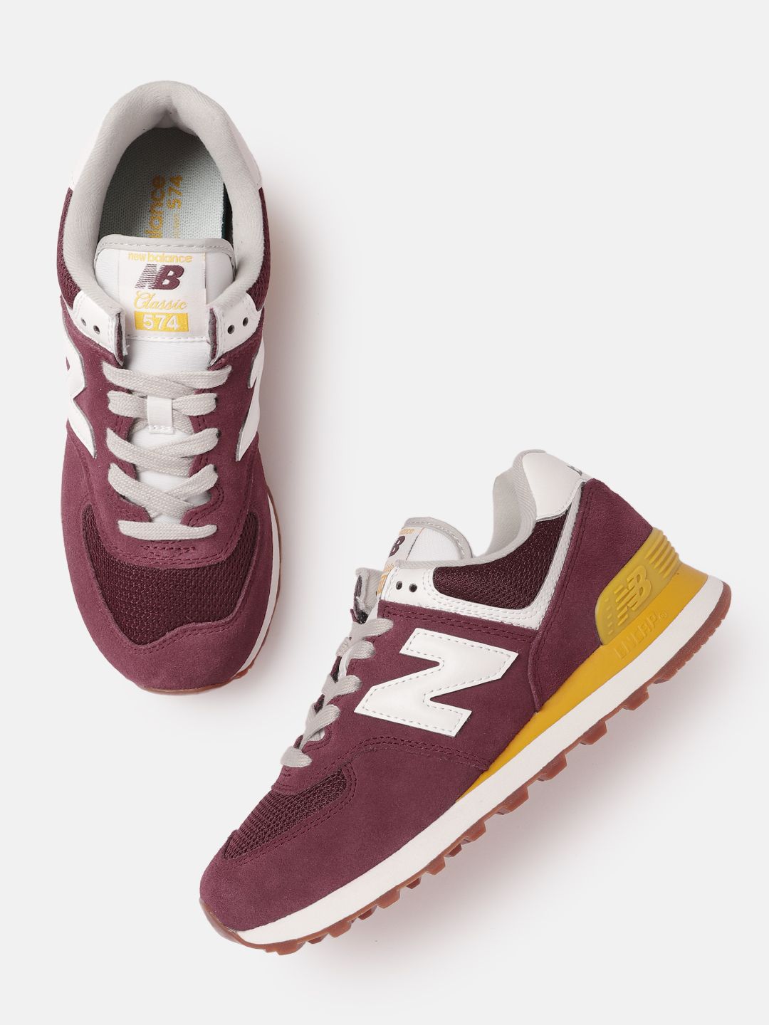 New Balance Women Maroon & White Solid 574 Sneakers Price in India