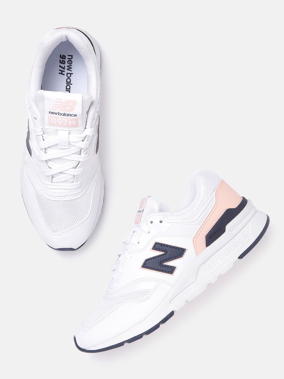 New Balance Women White & Peach-Coloured Woven Design Suede Sneakers Excluding Trims Price in India