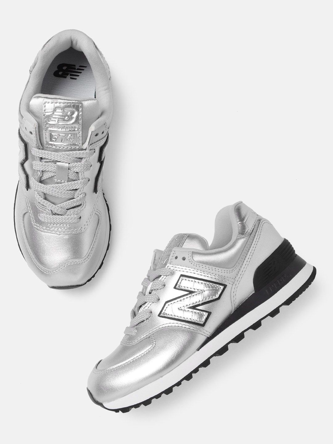 New Balance Women Silver-Toned Solid Sneakers Price in India