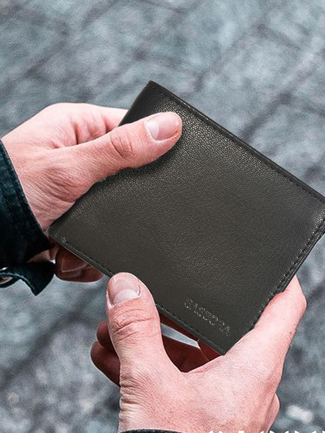 Sassora Unisex Black Leather Two Fold Wallet