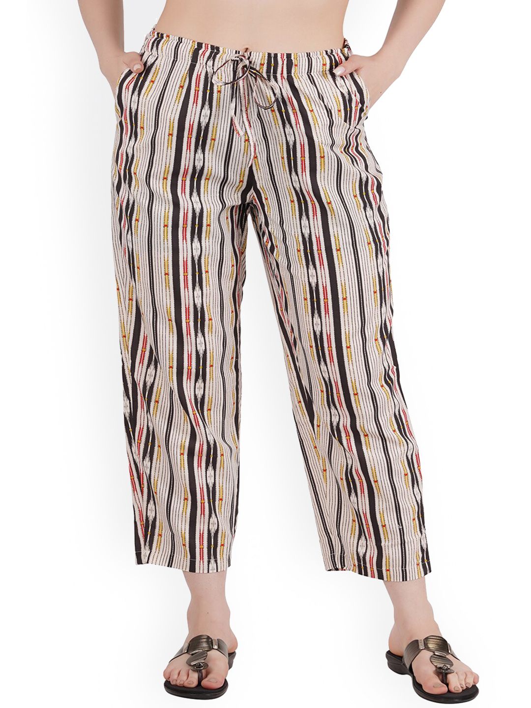 Hypernation Multicoloured Printed Cotton Lounge Pants Price in India