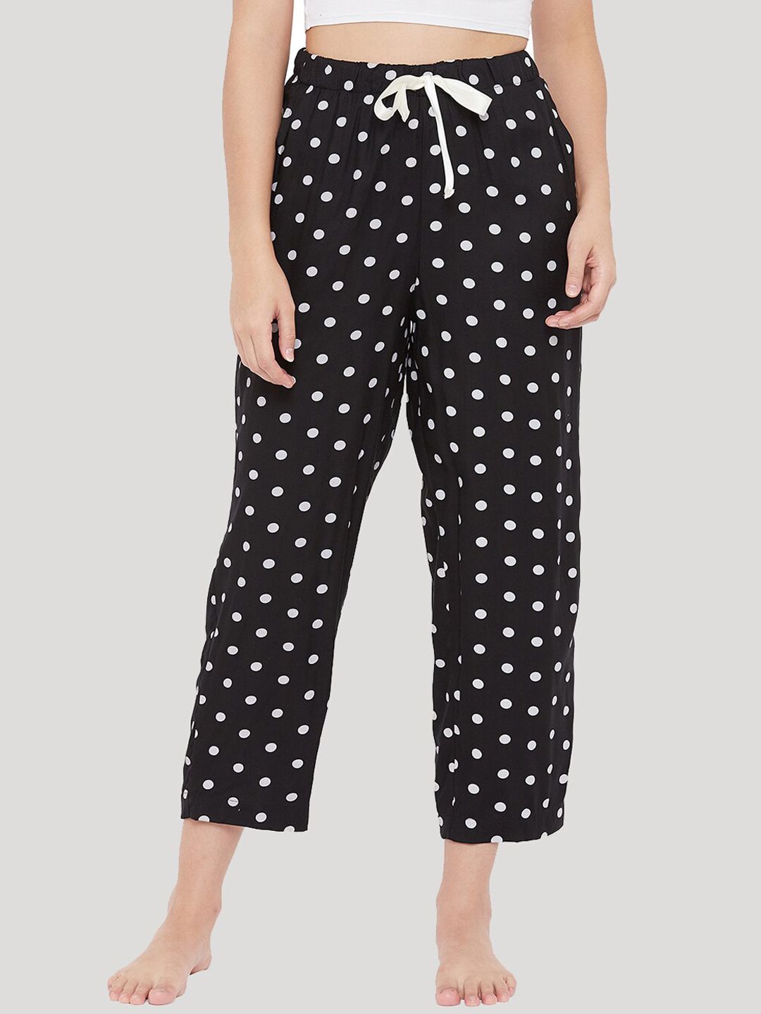 Style Shoes Women Black & White Polka Dot Print Lounge Pants Price in India