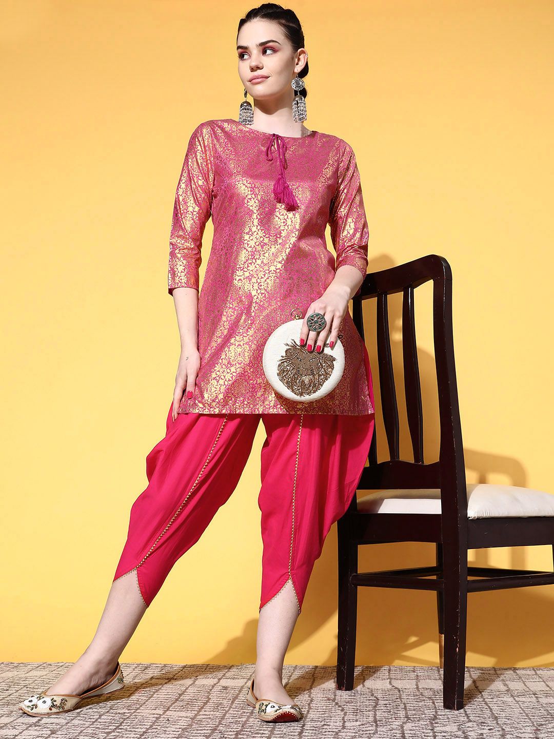 HERE&NOW Women Gorgeous Magenta Polyester Fluid Tie-Up Kurti Price in India