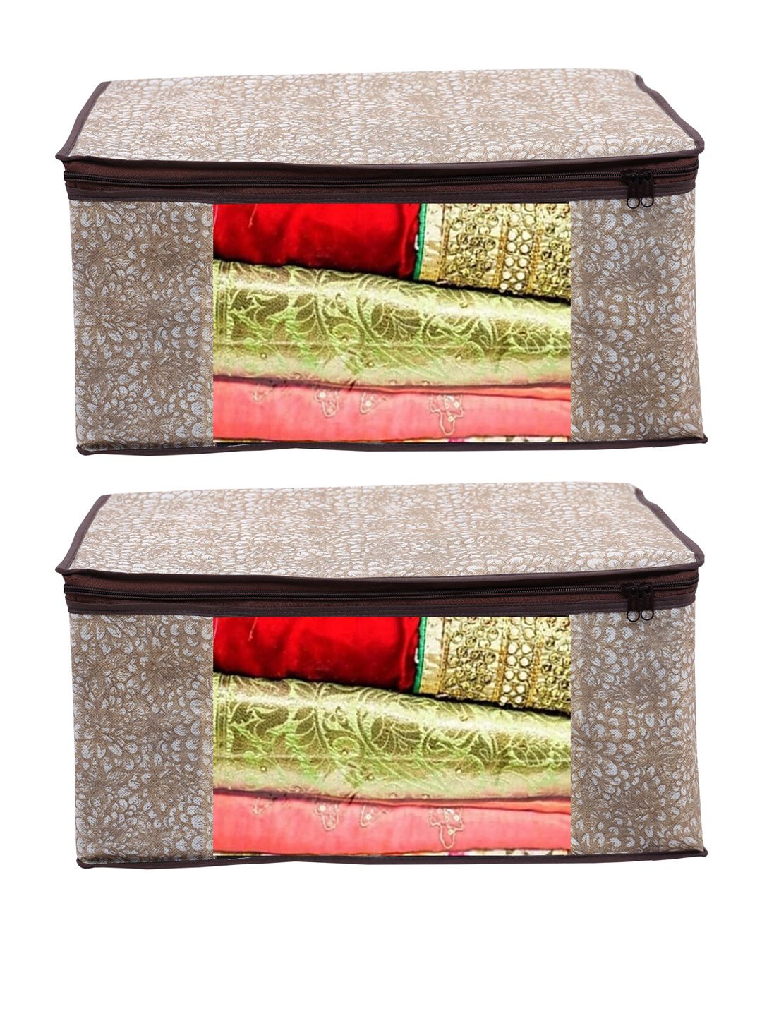 Home Fresh Set Of 2 Brown Printed Saree Covers Price in India