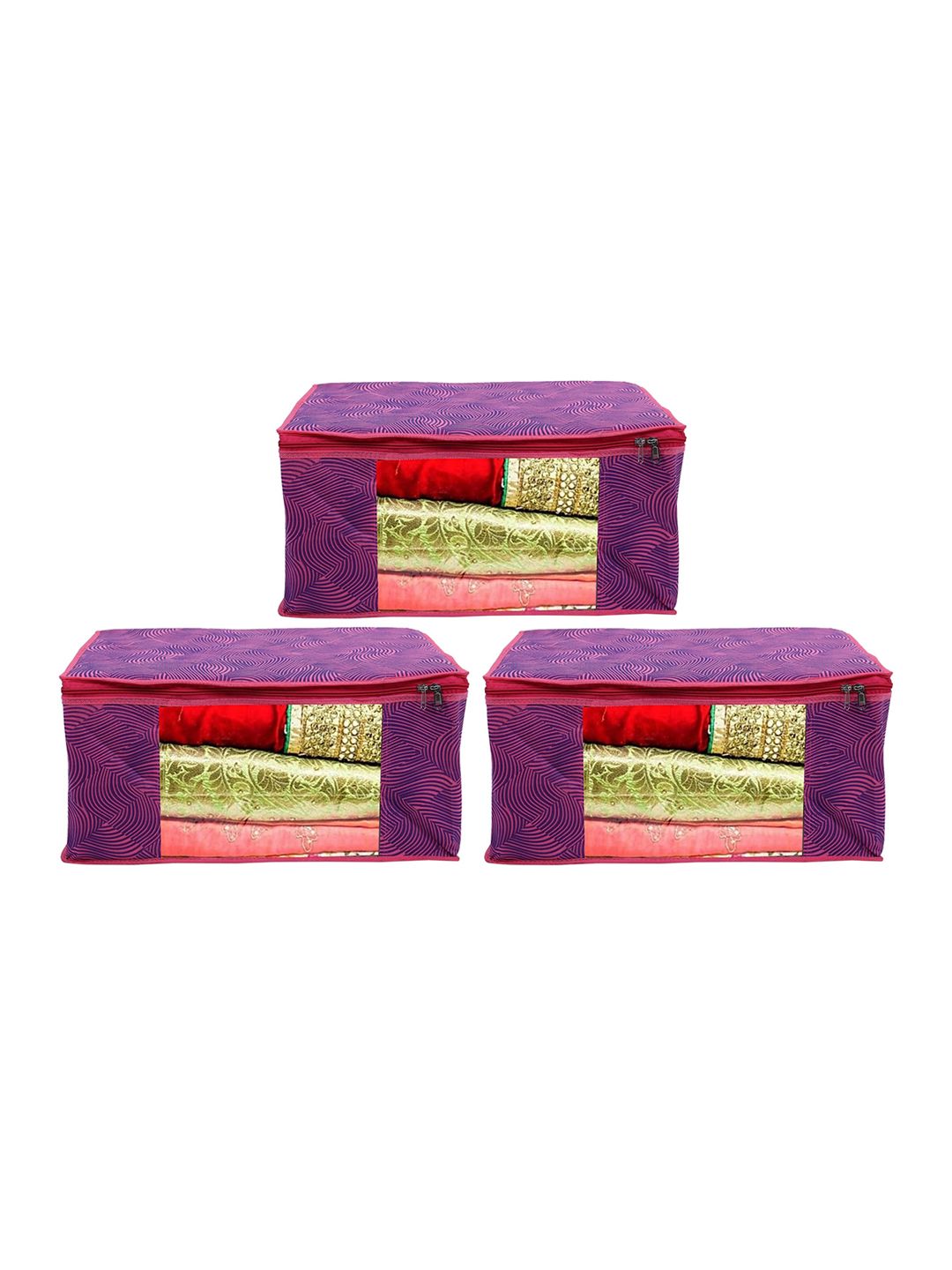 Home Fresh Set Of 3 Pink & Purple Printed Saree Organisers Price in India