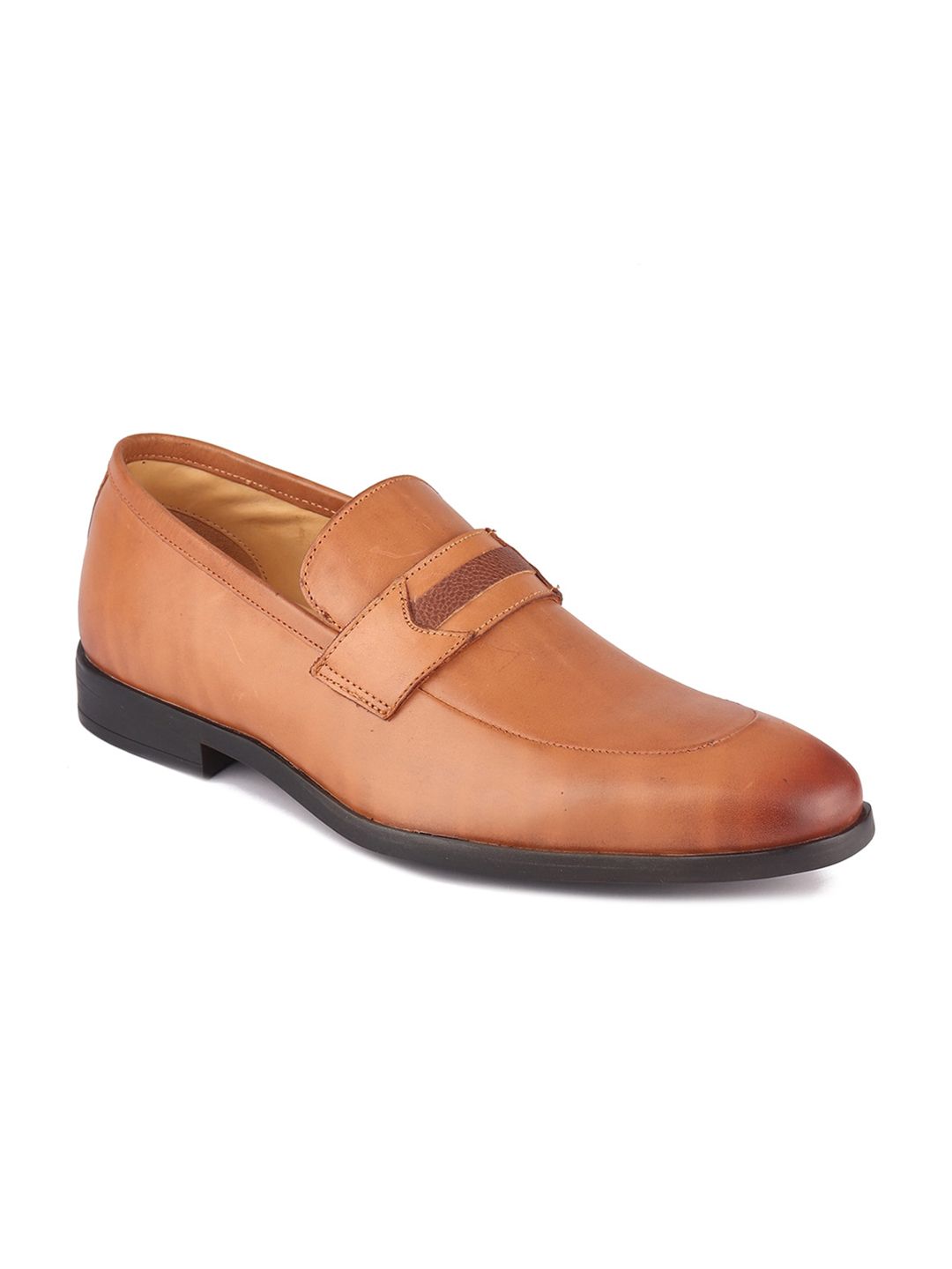 TOP BRASS Men Tan-Brown Solid Leather Loafers Formal Shoes