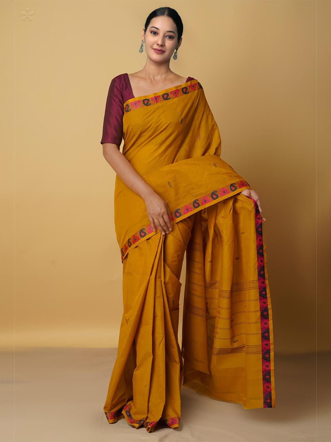Unnati Silks Brown & Red Woven Design Zari Pure Cotton Venkatgiri Saree Price in India