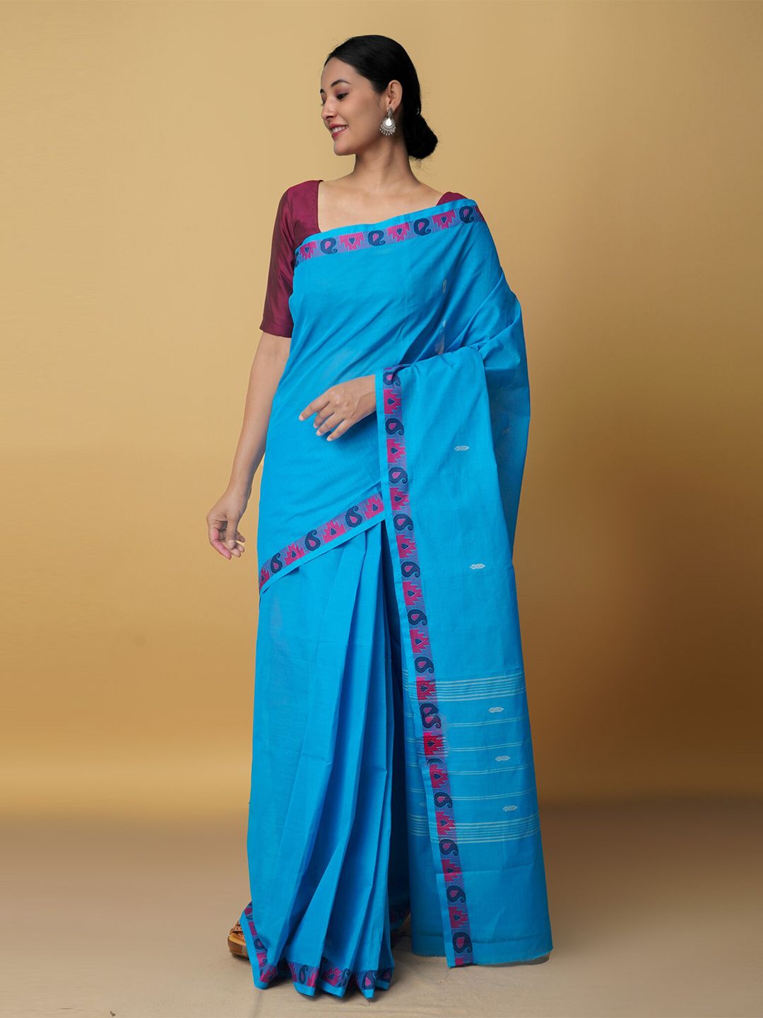 Unnati Silks Blue Pure Cotton Venkatgiri Saree Price in India