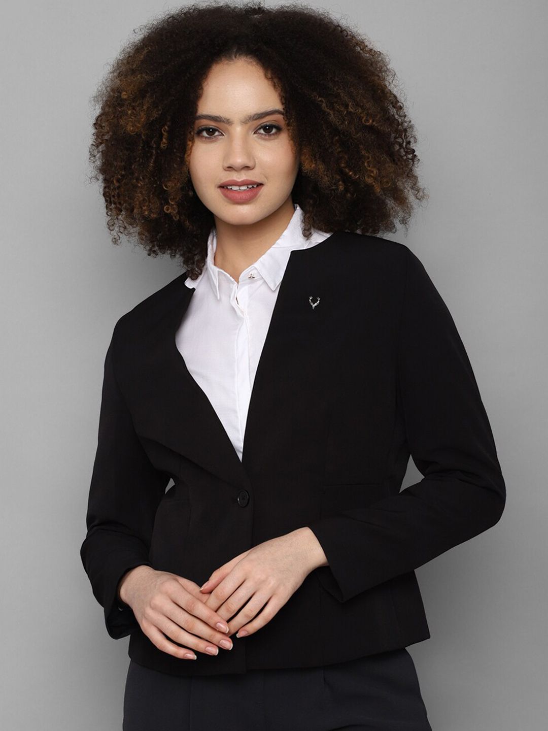 Allen Solly Woman Black Solid Single-Breasted Blazer Price in India