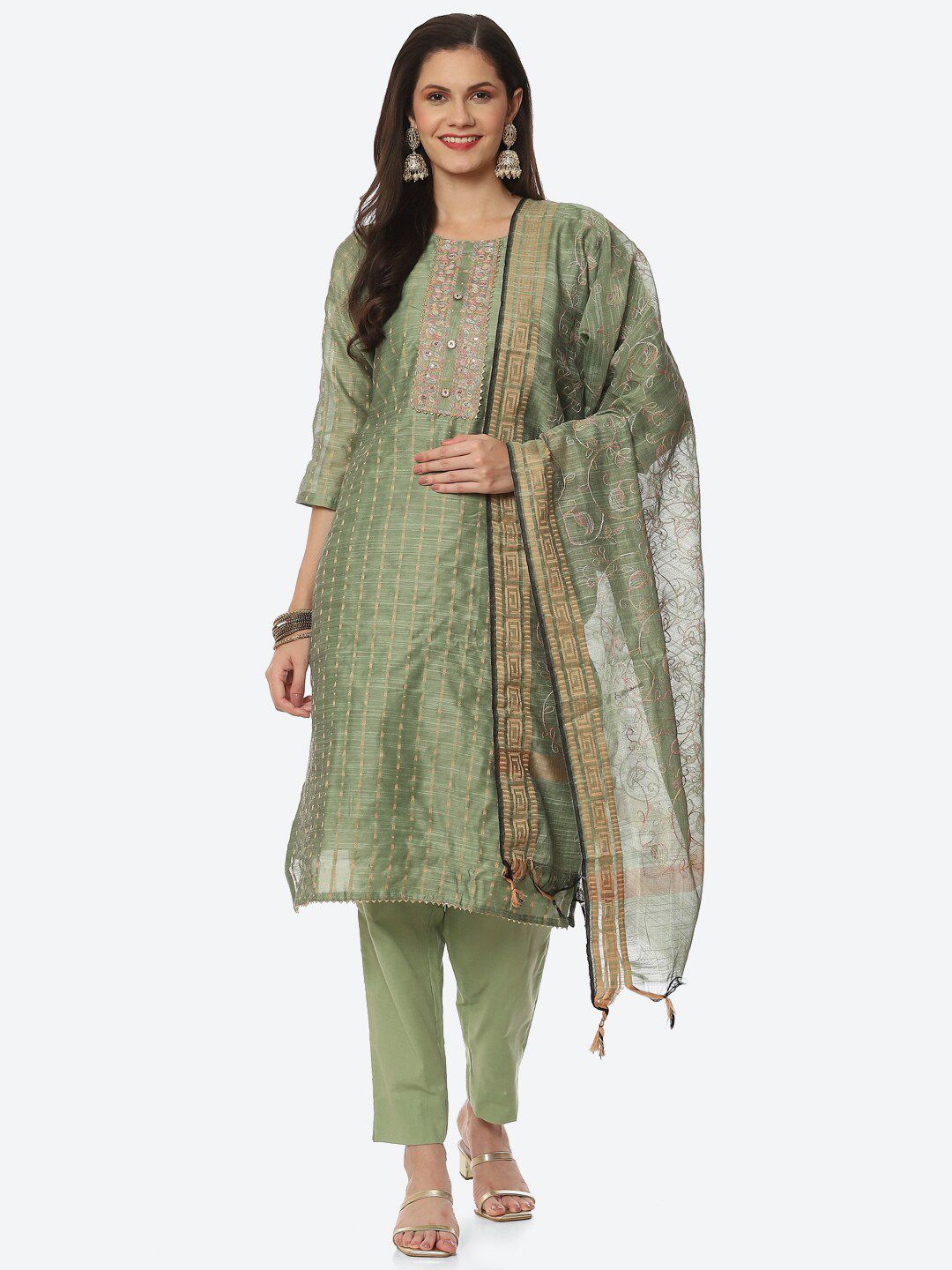 Biba Green Unstitched Dress Material Price in India