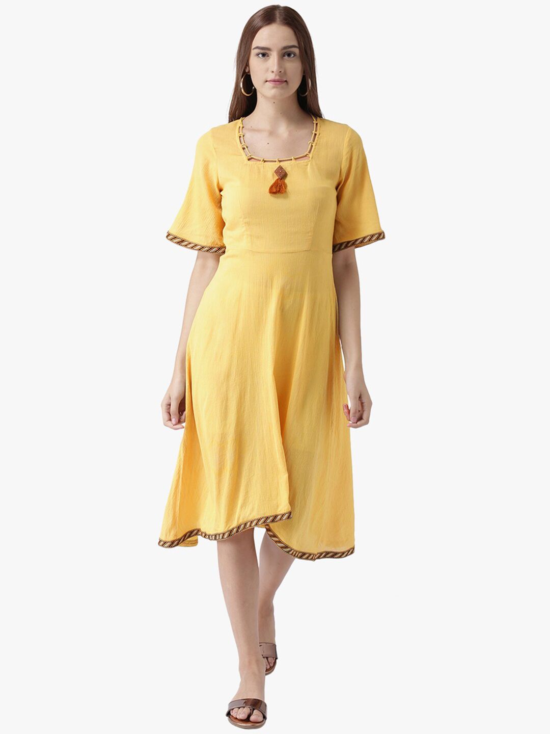 DODO & MOA Mustard Yellow Ethnic Midi Dress Price in India