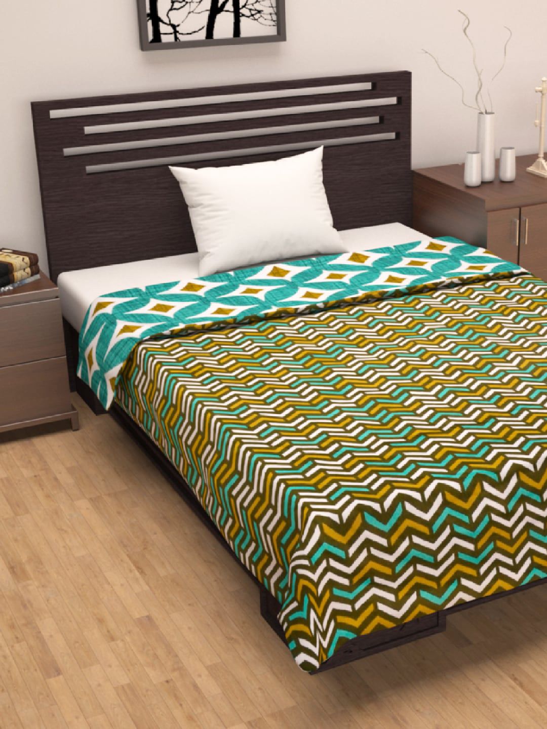 Divine Casa Turquoise Blue & Green Geometric Mild Winter 120 GSM Single Bed Dohar Price in India