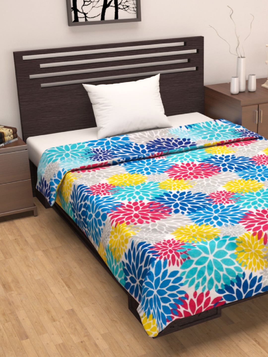 Divine Casa Blue & Yellow Floral Mild Winter 120 GSM Single Bed Dohar Price in India