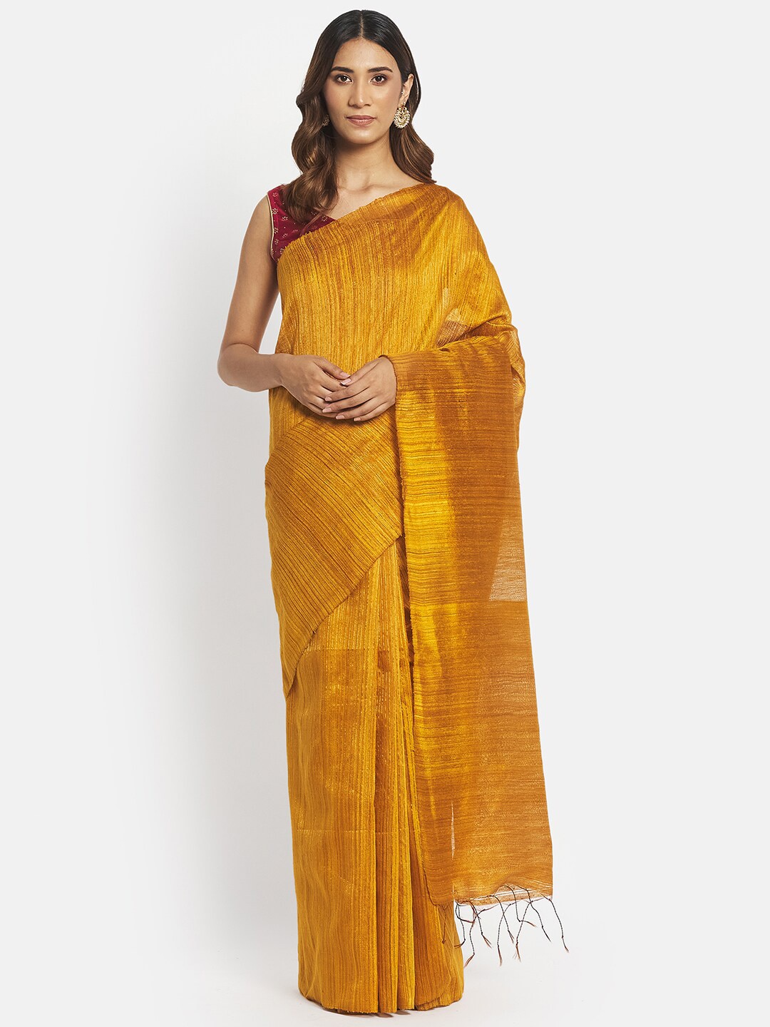 Fabindia Yellow Woven Design Pure Silk Saree Price in India