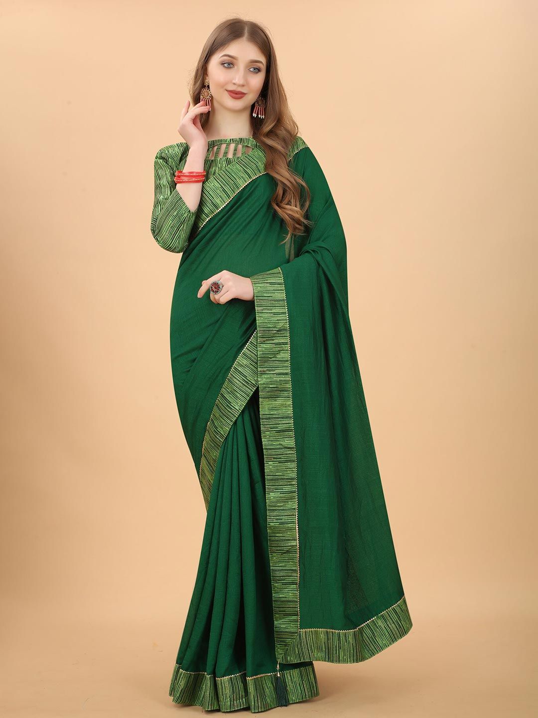 Grubstaker Women Green Zari Pure Silk Saree Price in India