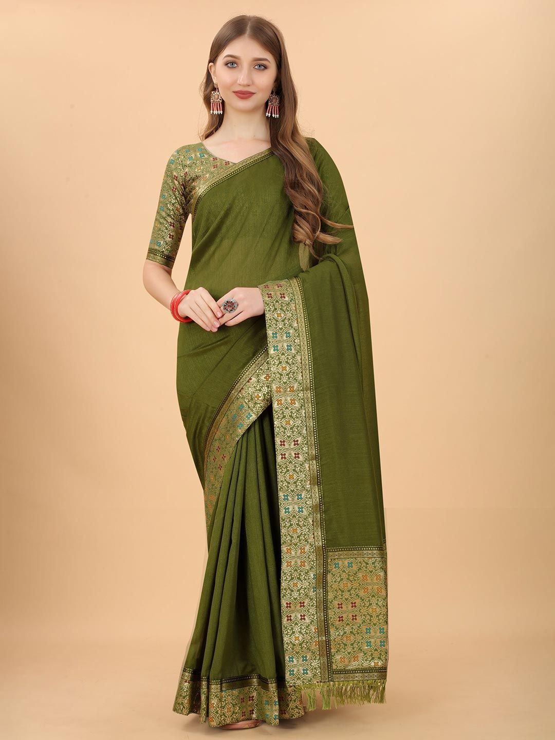 Grubstaker Green Pure Silk Saree Price in India