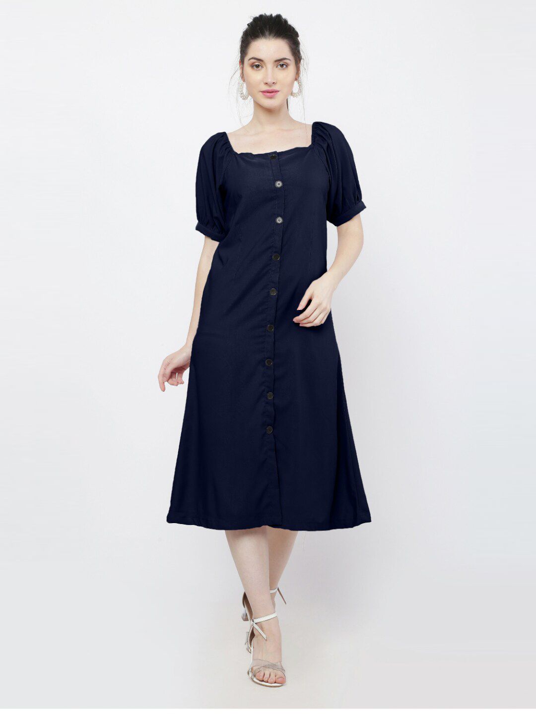 WinEra Navy Blue A-Line Midi Dress Price in India