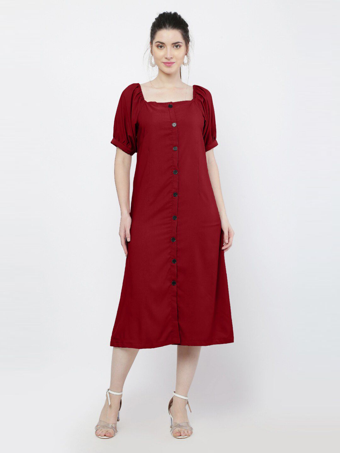 WinEra Maroon A-Line Midi Dress Price in India