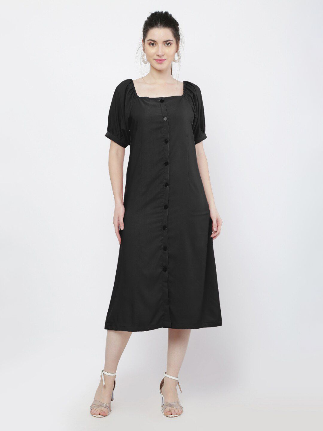 WinEra Women Black A-Line Midi Dress Price in India