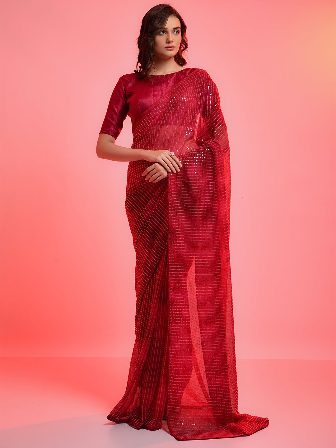 all about you Red Embellished Sequinned Saree Price in India