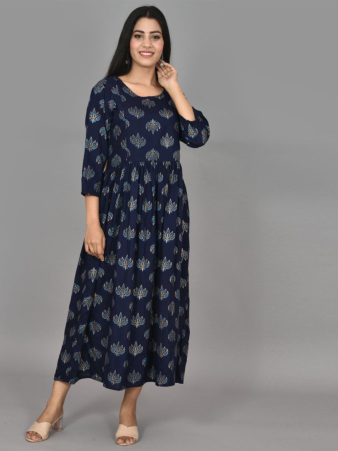 KALINI Blue Ethnic Motifs Maternity Maxi A-Line Dress Price in India