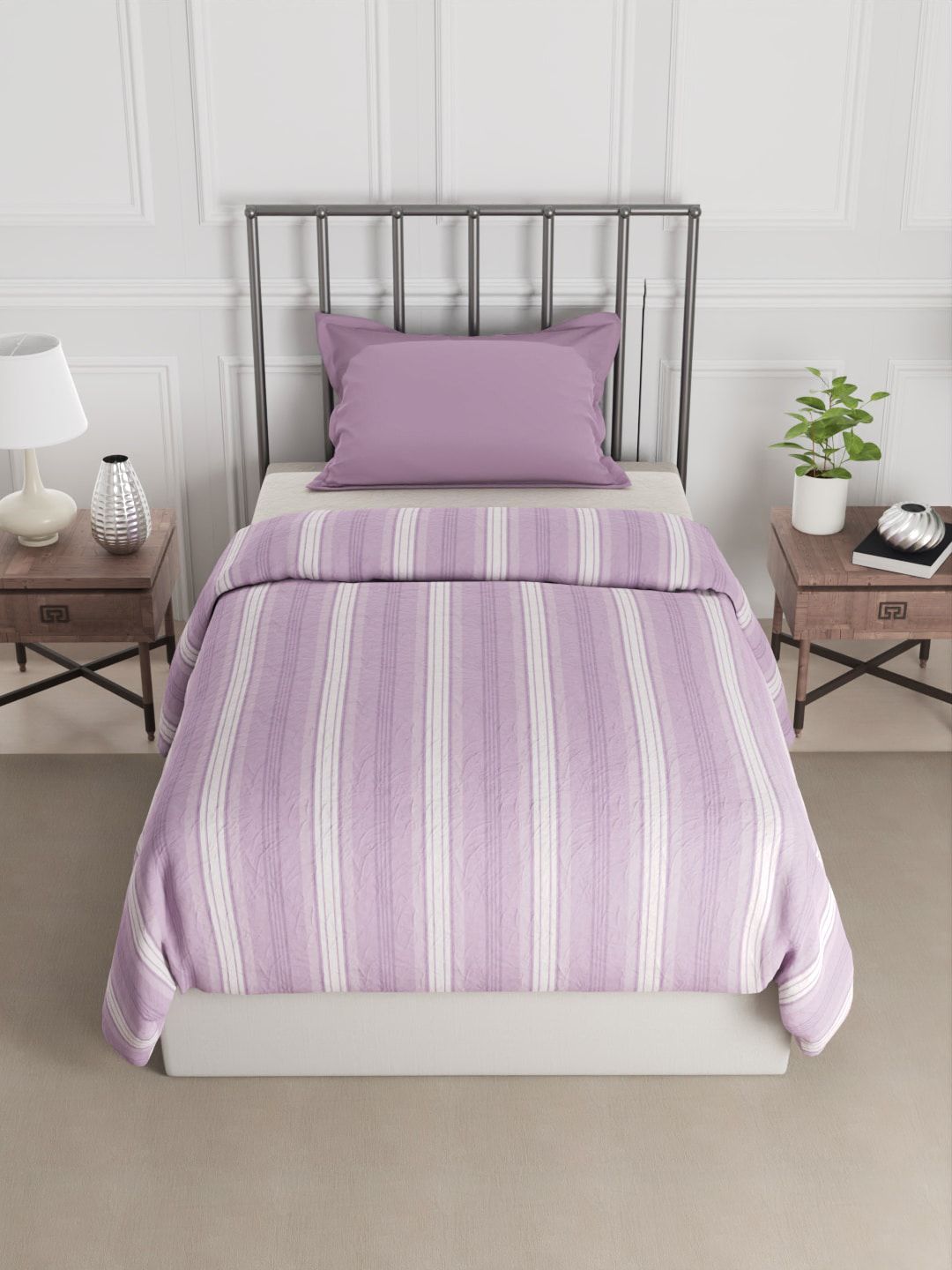 Nautica Purple & Grey Striped Egyptian Cotton AC Room 150 GSM Single Bed Comforter Price in India