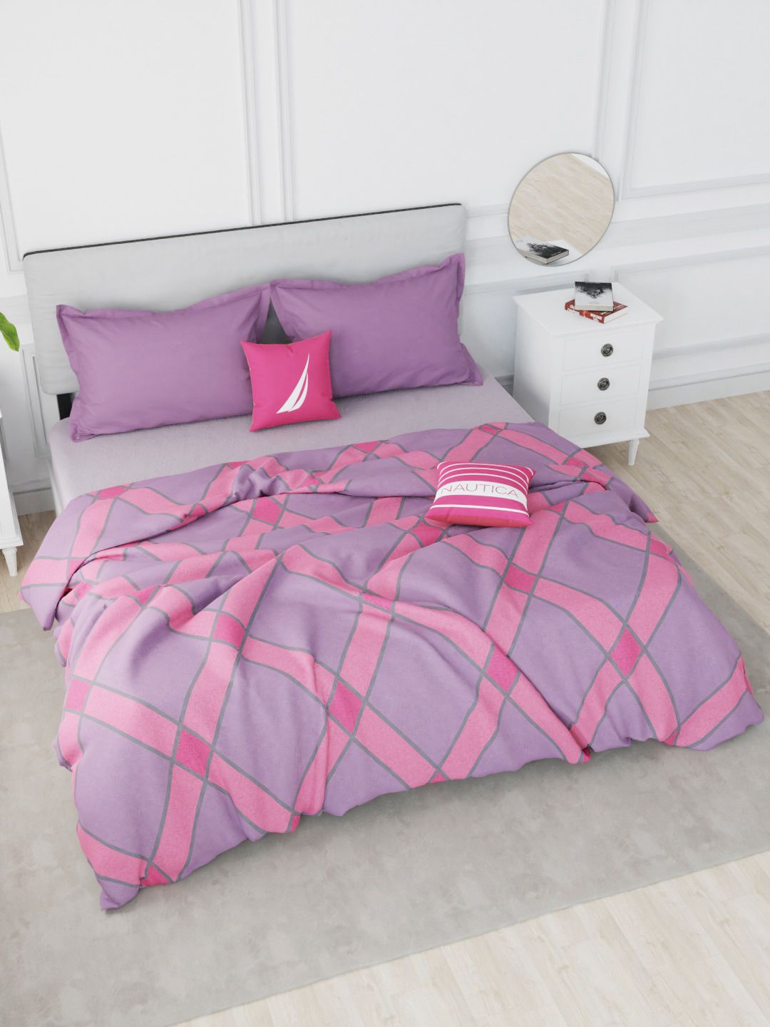Nautica Adults Peach & Purple Geometric AC Room 150 GSM Double Bed Comforter Price in India