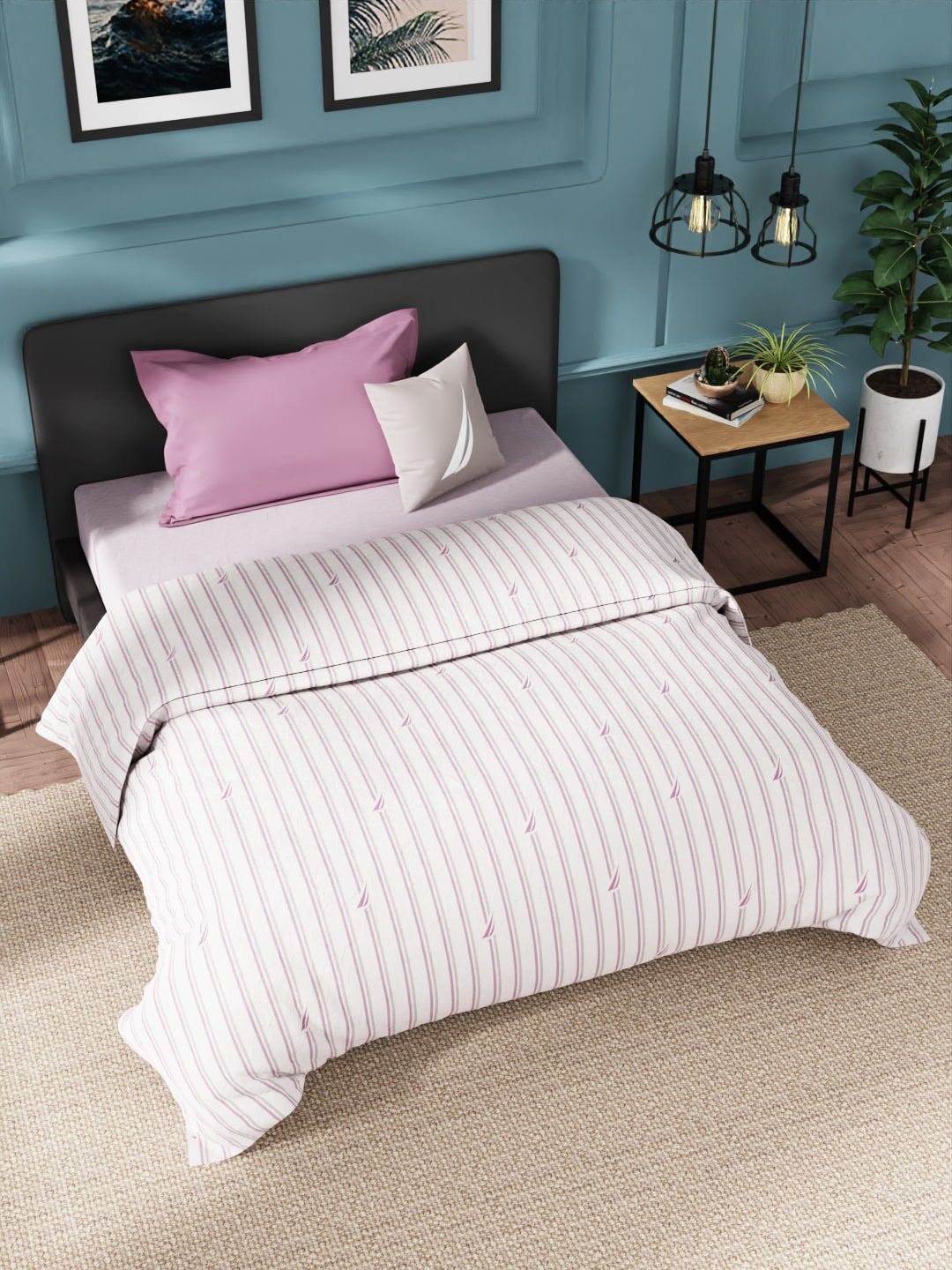 Nautica Grey & Pink Striped AC Room 120 GSM Single Bed Comforter Price in India