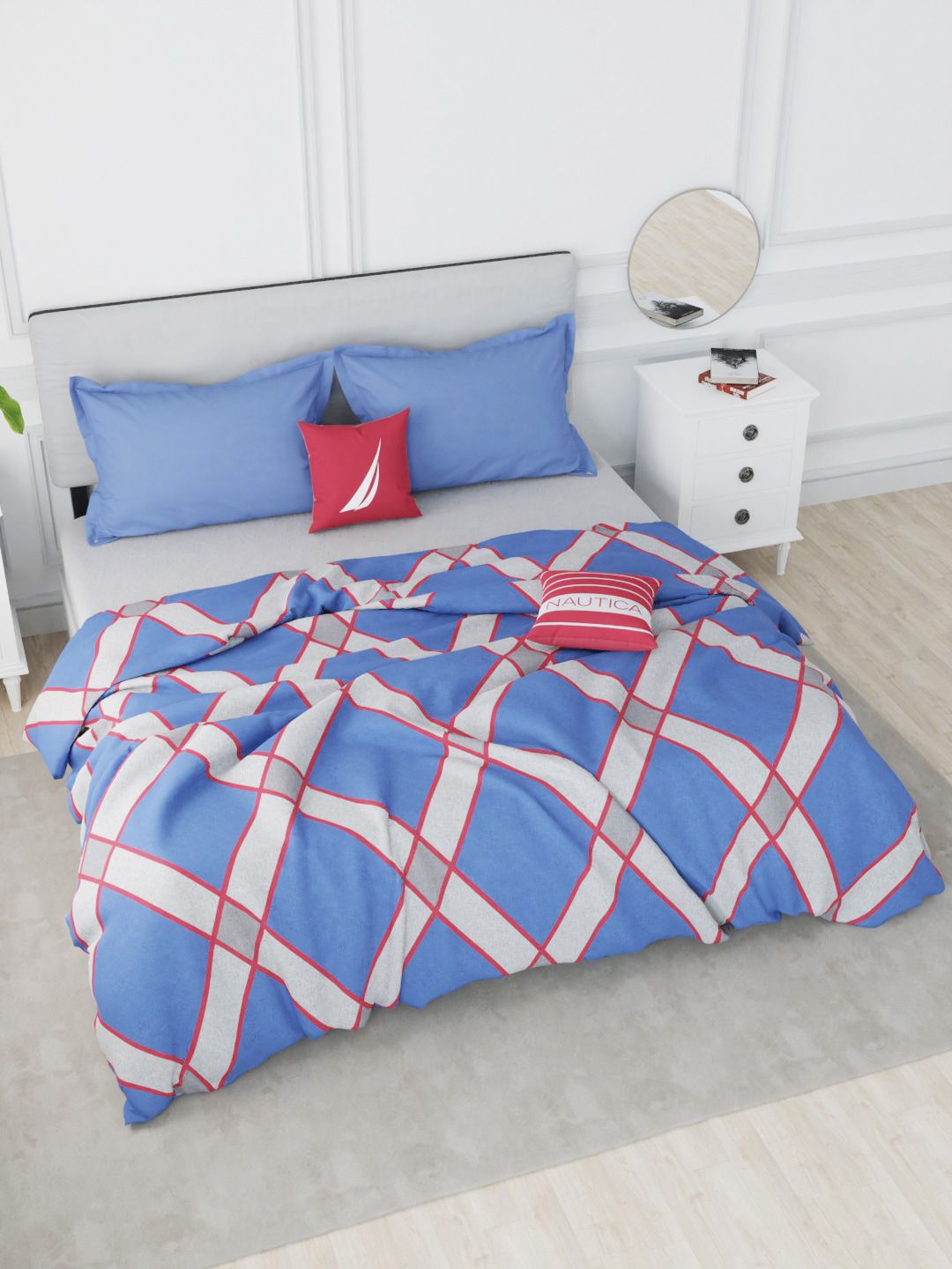Nautica Blue & Red Geometric AC Room 150 GSM Double Bed Comforter Price in India