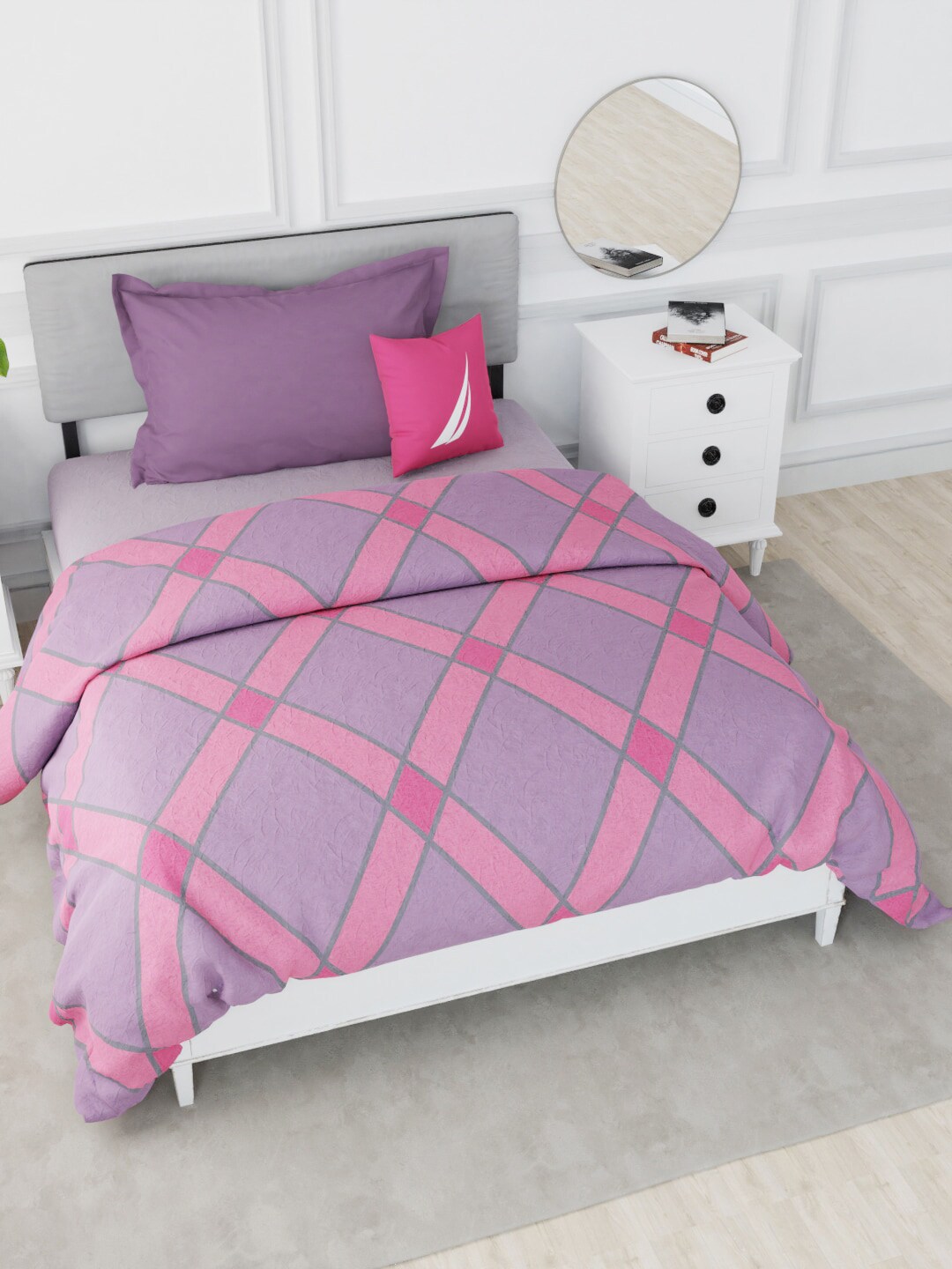 Nautica Peach-Coloured & Grey Geometric AC Room 150 GSM Single Bed Comforter Price in India