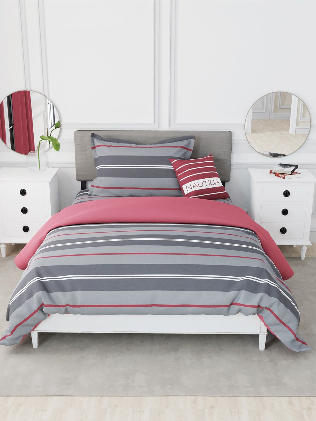 NauticA Grey Striped Blankets 100% Satin Cotton Comforter For All Weather Price in India