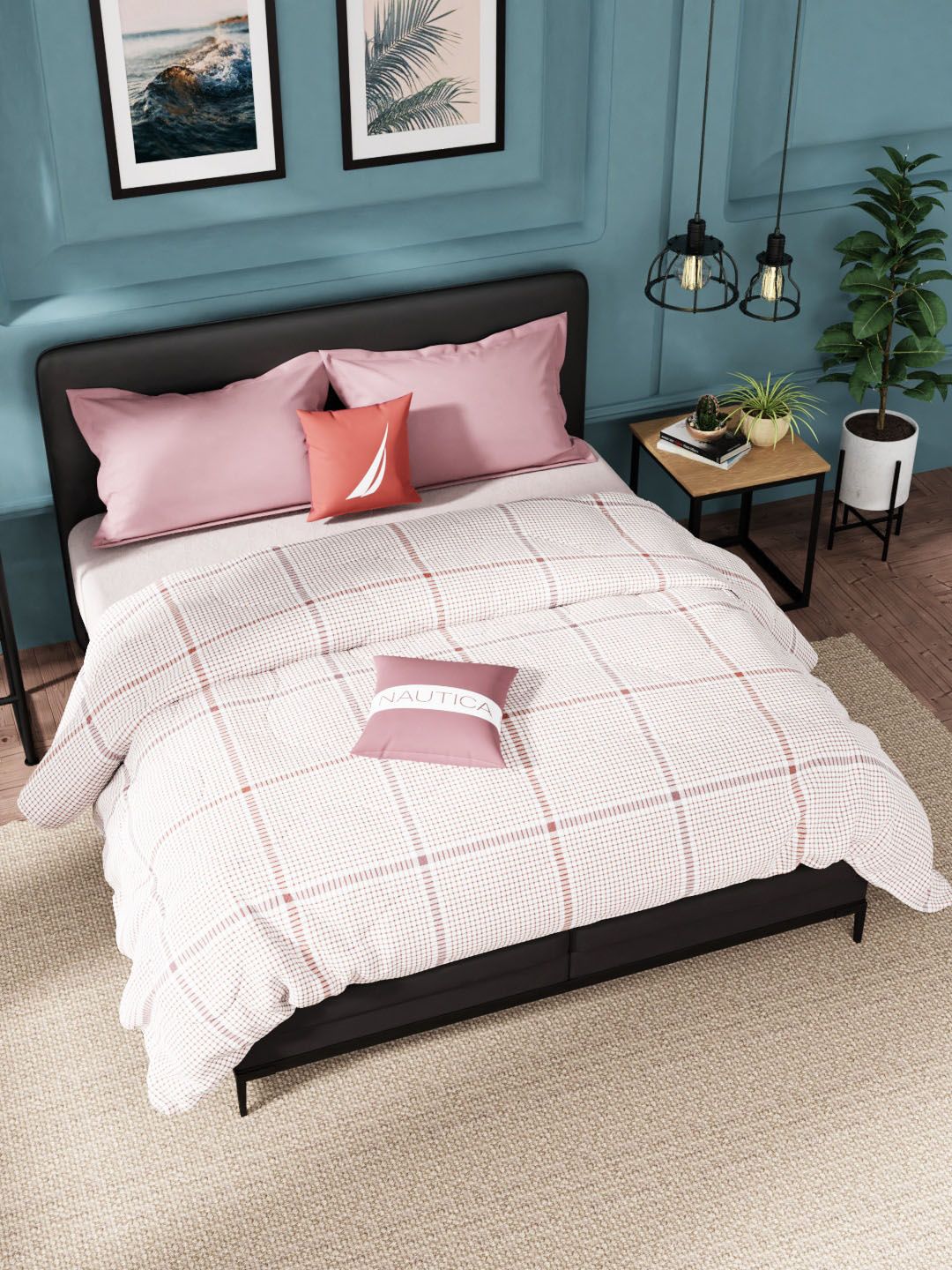 Nautica Pink & Red Checked AC Room 120 GSM Double Bed Comforter Price in India