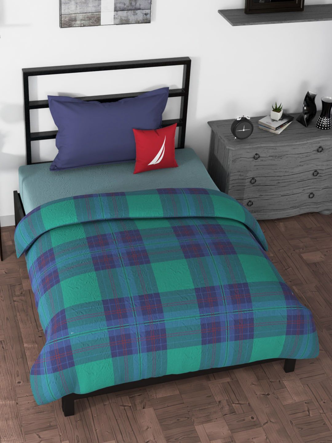 Nautica Green & Purple Checked AC Room 120 GSM Single Bed Comforter Price in India
