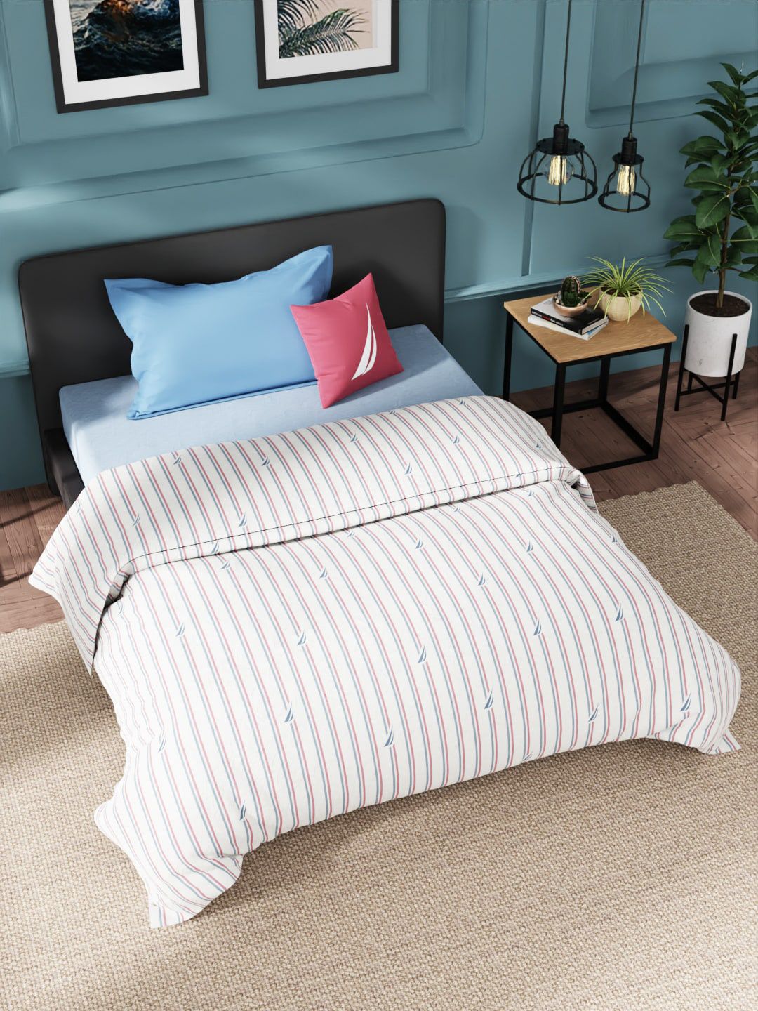 Nautica Red & Blue Striped AC Room 120 GSM Single Bed Comforter Price in India