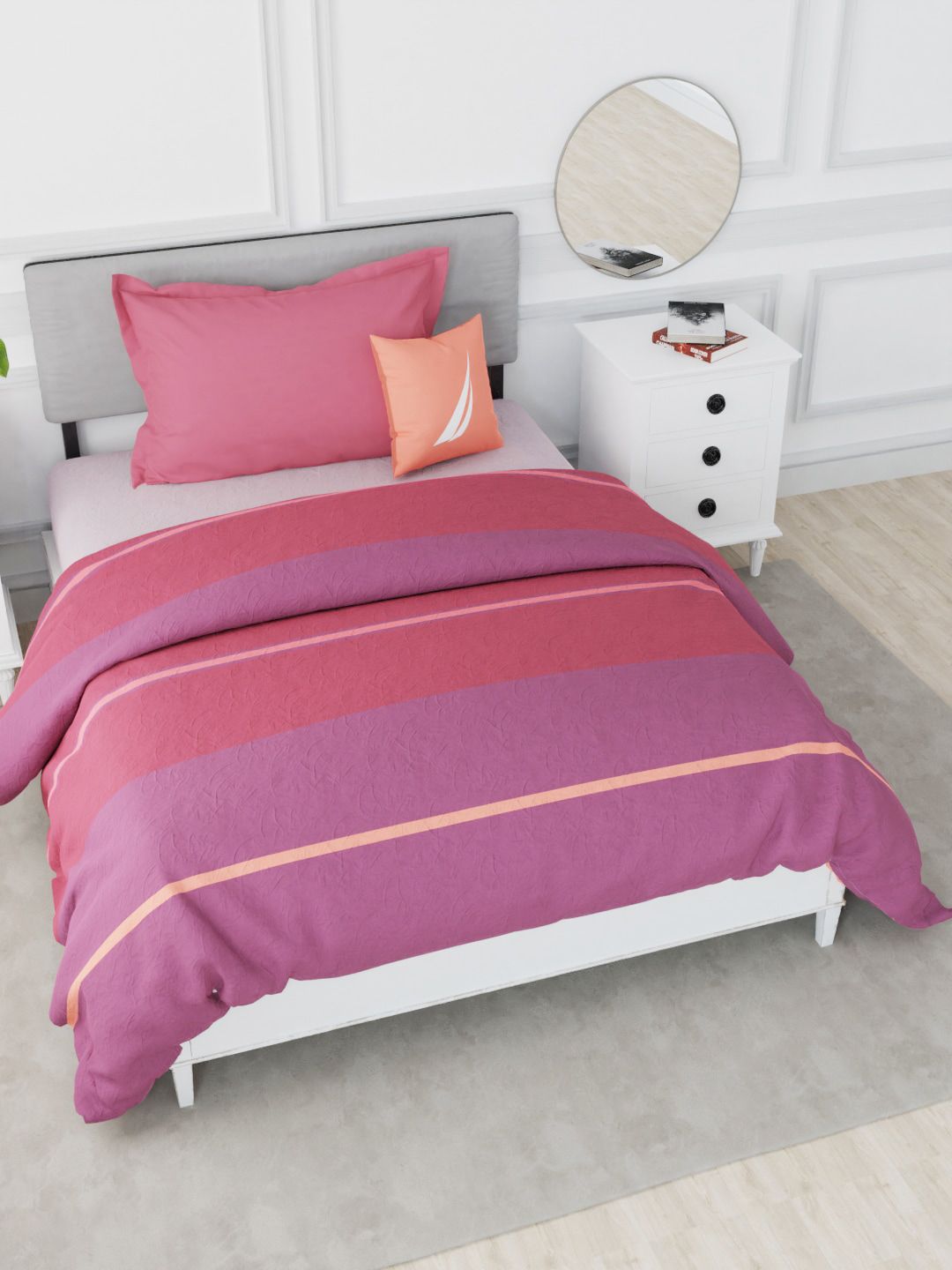 Nautica Pink & Red Striped AC Room 150 GSM Single Bed 100% Satin Cotton Comforter Price in India