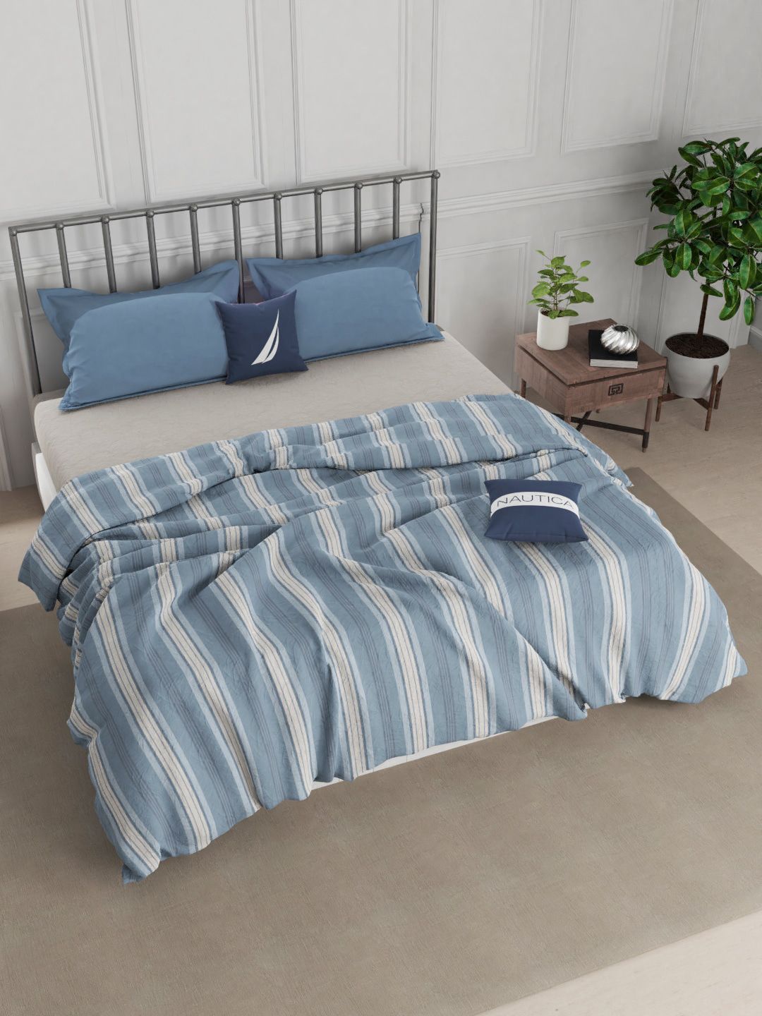 Nautica Blue & White Striped AC Room 150 GSM Double Bed Comforter Price in India