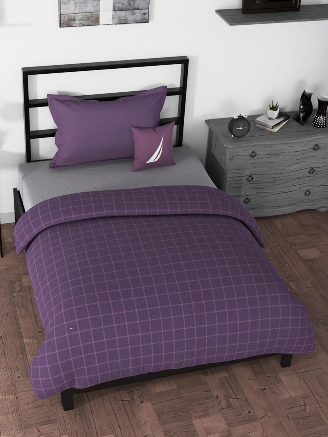 Nautica Purple Checked AC Room 120 GSM Single Bed Comforter Price in India