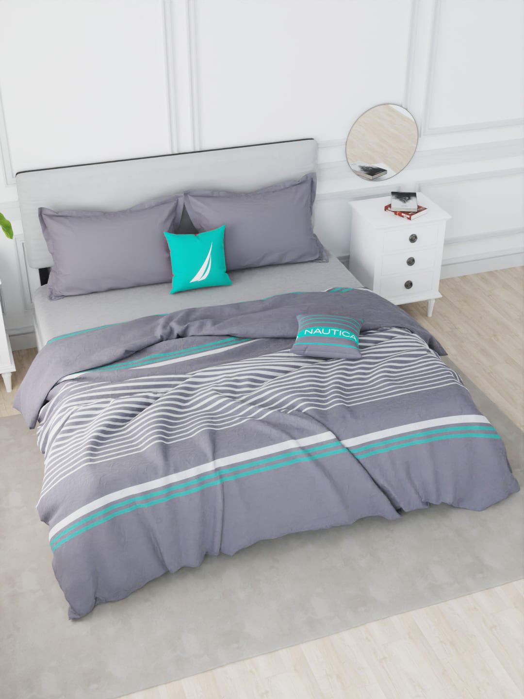 Nautica Grey & Blue Striped AC Room 150 GSM Double Bed Comforter Price in India