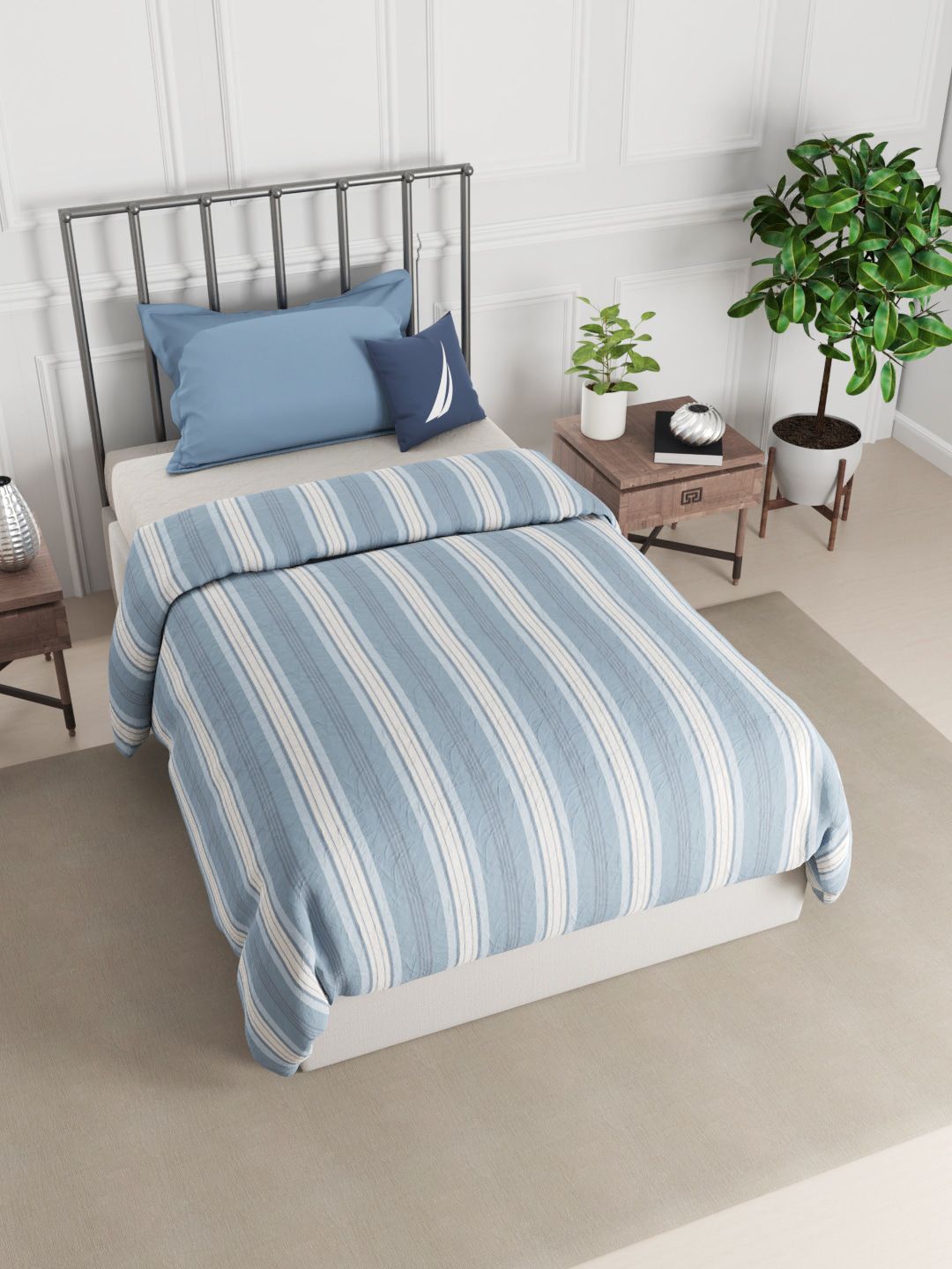 Nautica Blue & White Striped Egyptian Cotton AC Room 150 GSM Single Bed Comforter Price in India