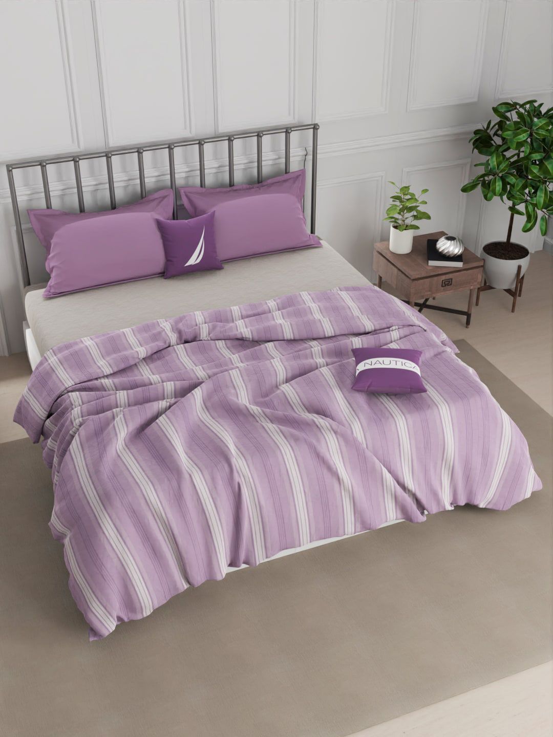 Nautica Purple & Grey Striped AC Room 150 GSM Double Bed Comforter Price in India
