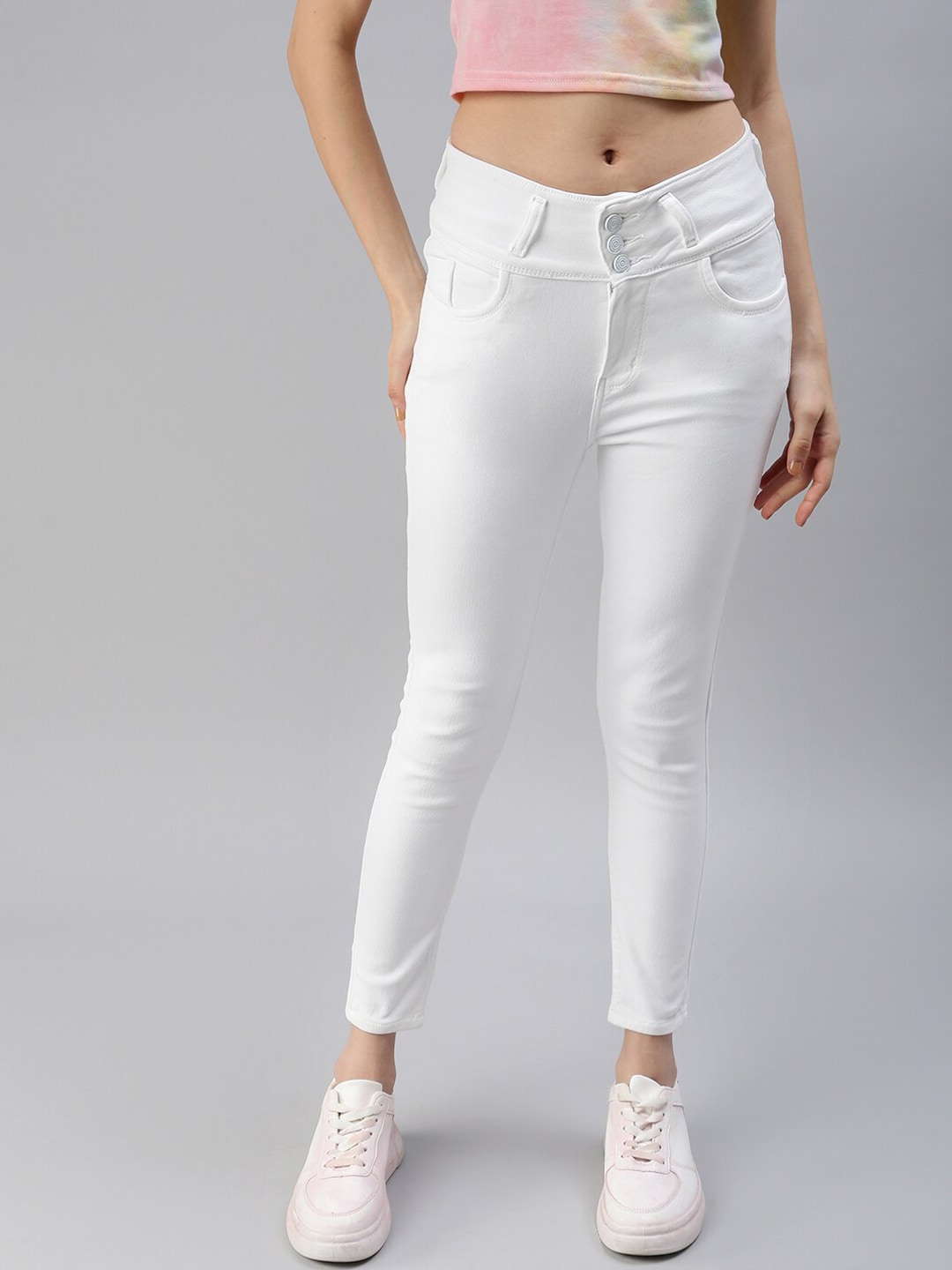 SHOWOFF Women White Skinny Fit High-Rise Stretchable Jeans Price in India