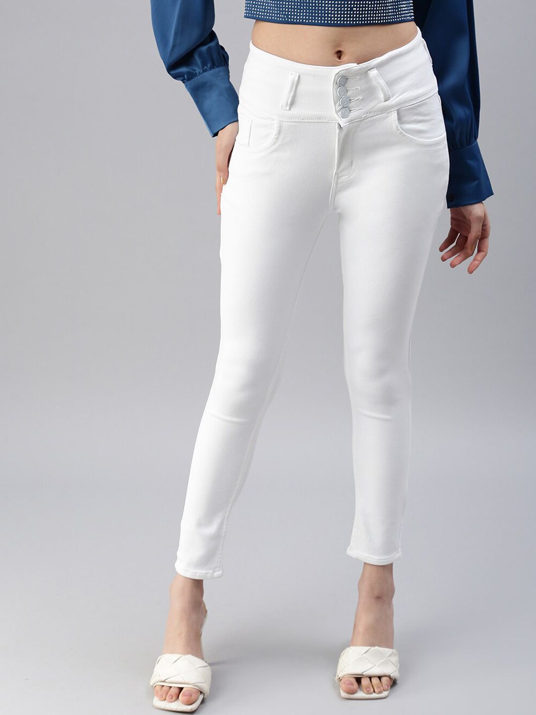 SHOWOFF Women White Skinny Fit High-Rise Stretchable Jeans Price in India