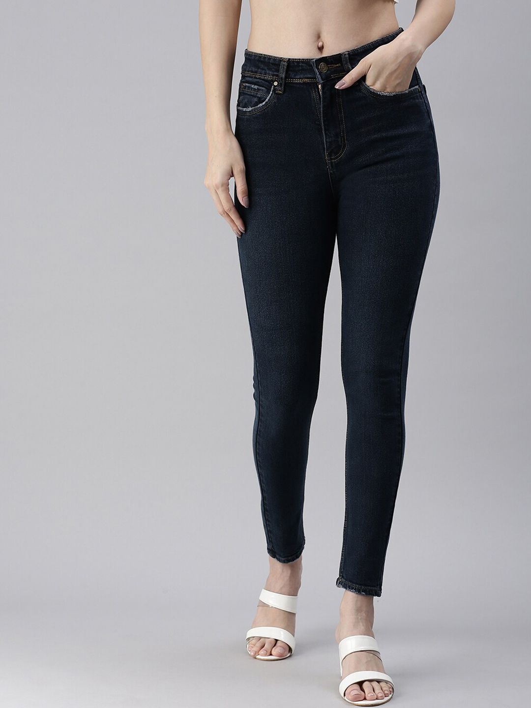 SHOWOFF Women Blue Slim Fit High-Rise Stretchable Jeans Price in India