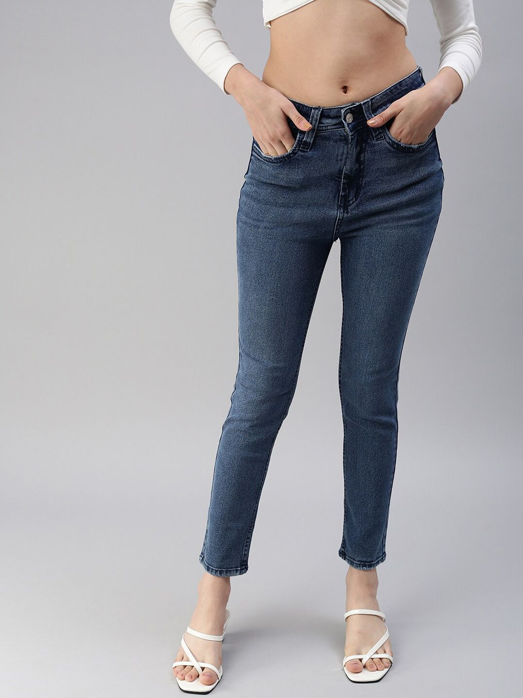 SHOWOFF Women Blue Slim Fit Light Fade Stretchable Jeans Price in India